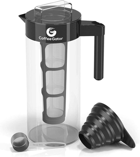 Coffee Gator Cold Brew Coffee Maker, 47 oz Iced Tea & Cold Brew Pitcher with Glass Carafe & Filter