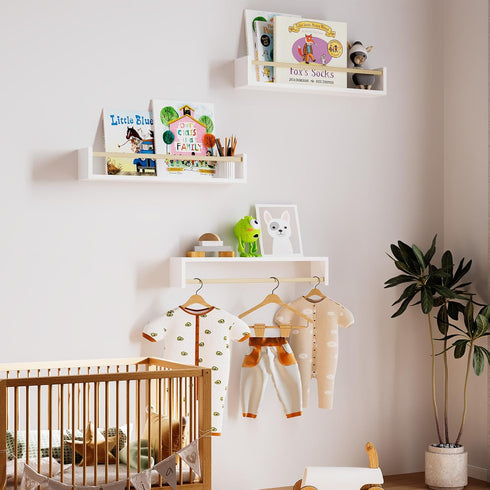 16.5 Inch Set 3, Fixwal Nursery Bookshelves, Floating Shelves for Wall of Kids Bookshelf for Bedroom, Baby Nursery