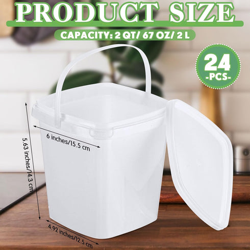 24 Pack 2 Qt/67 Oz Mifoci Plastic Buckets with Lids & Handles, Ice Cream Container, Food Grade, Freezer Safe, Sealable