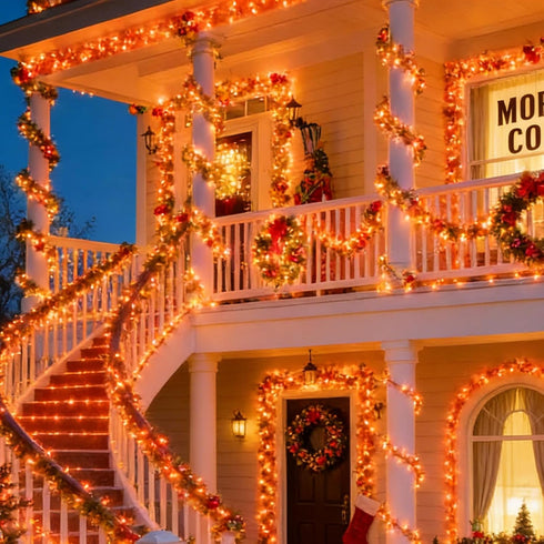 32.5FT 100 16 Orange Halloween String Lights Outdoor, Thanksgiving Mini Lights, LED Waterproof Christmas Lights
