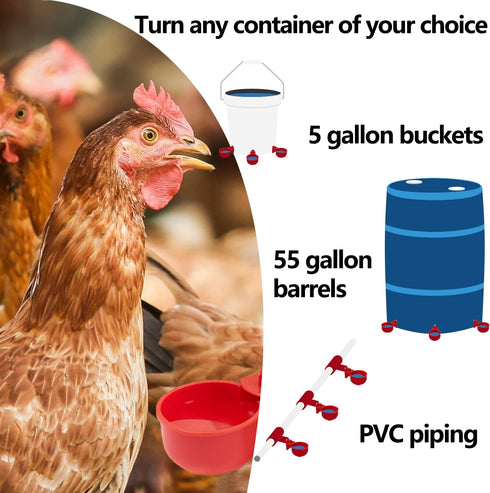 24 Pack 5 Chicken Waterer Cups Automatic Chicken Water Cups for Poultry LANARP Float Style Gravity Chicken Watering