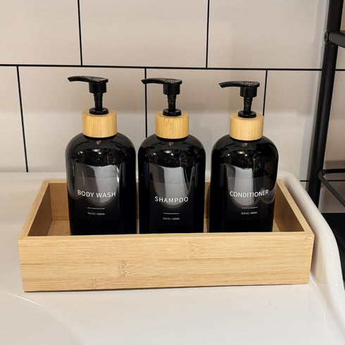 Set Set 3, 16.9oz) Shampoo and Conditioner Dispenser, Refillable Plastic Shampoo Pump Bottles with Waterproof Labels