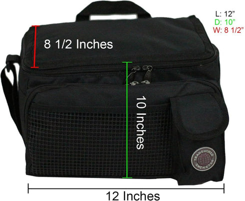 Durable Deluxe Insulated Lunch Cooler Bag, 12"x10"x8 1/2", Black by Transworld