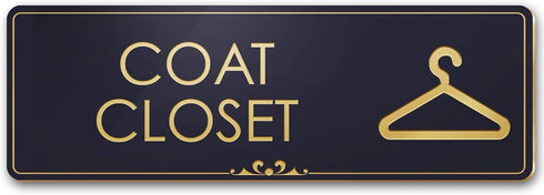 Coat Closet Sign, Black/Gold Engraved Door Accessories, 3" x 9", Fade Resistant, Indoor/Outdoor Use, USA MADE