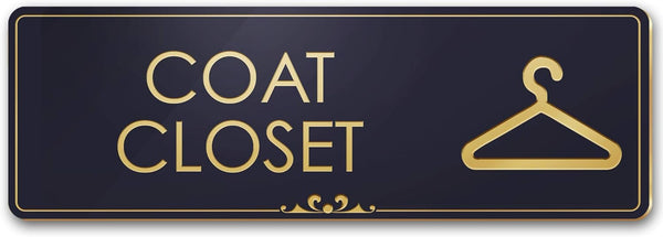 Coat Closet Sign, Black/Gold Engraved Door Accessories, 3" x 9", Fade Resistant, Indoor/Outdoor Use, USA MADE