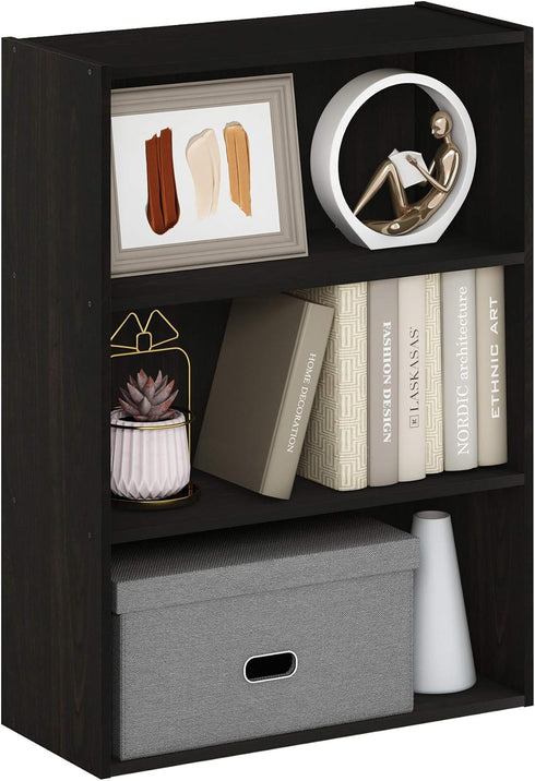 Furinno Pasir Open Shelf Bookcase, 3-Tier, Espresso