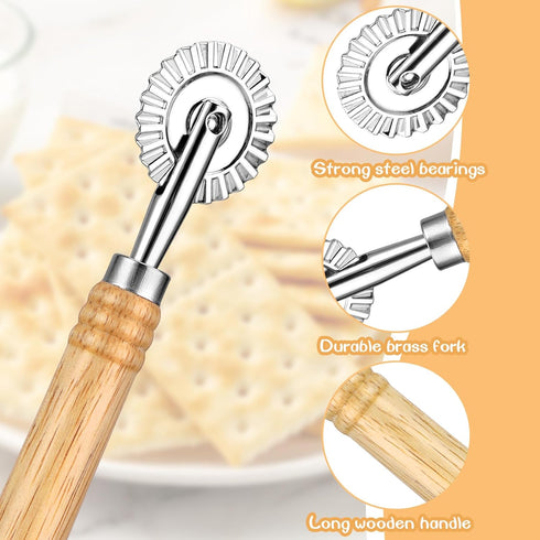 Pastry Cutter Wheel, Professional Pasta Maker Cutter Wheel with Roller, Zinc Alloy Dumpling Lace Dough Noodle Ravioli Pizza Making Cutter for Kitchen by Bewudy