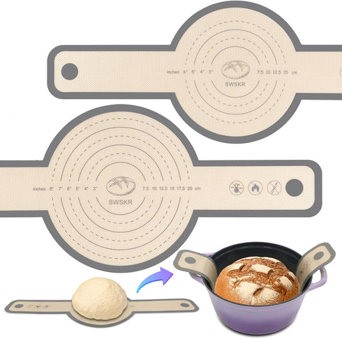 Silicone Bread Sling for Dutch Oven - 2 Sizes Non-Stick & Odor-Free Baking Mat Set, Reusable with Long Handle,