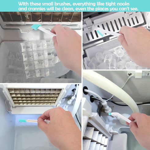 Palksky Ice Maker Cleaning Brush Set, 2Pcs Drain Pipe Brush with 8Pcs Crevice Cleaning Brushes