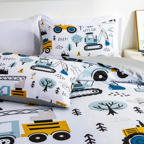 Set Sets NTBED Construction Truck Full Comforter for Boys Kids Forest Vehicles Excavator Lightweight Microfiber Bedding
