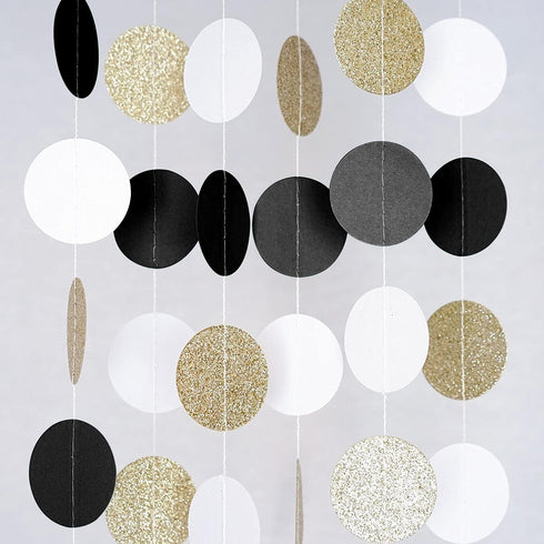 MerryNine Paper Garland 5 Pack - 65 Ft Glitter Circle Dots Hanging Decor for Baby Shower, Birthday, Nursery Party