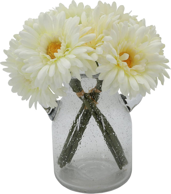 TOPIA Artificial African Daisies Flowers, Pack of 10 White Silk Gerbera Daisies