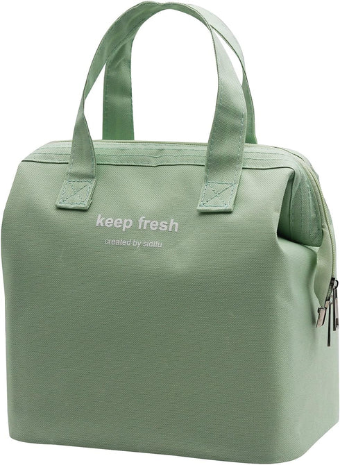Mziart Insulated Lunch Bag, Simple Bento Cooler Tote for Lunch Box, Light Green for Work, Picnic, Hiking