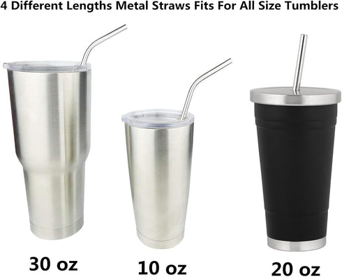 Reusable Stainless Steel Drinking Straws, 20 Pcs, 4 Sizes - 6.3'' 7.1'' 8.5'' 10.5'', BPA Free with 2 Brushes and Carry