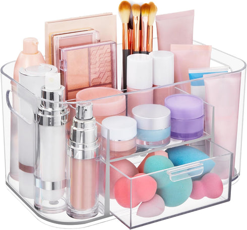 STORi Bliss Clear Makeup Organizer for Countertop, Divided Bathroom Storage Drawer, Makeup Brush Holder