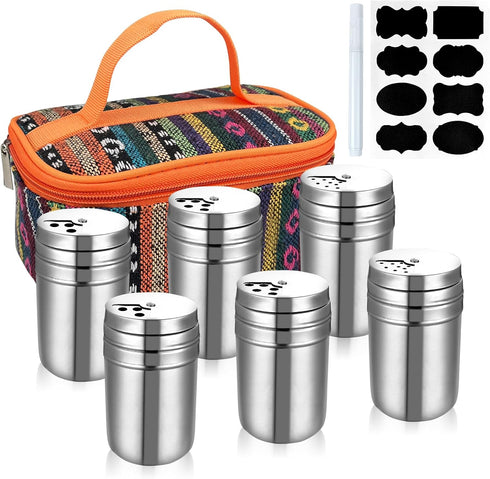 6Pcs Stainless Steel Spice Shaker Set with Travel Bag, Camping Spice Kit for Home or Outdoor Use