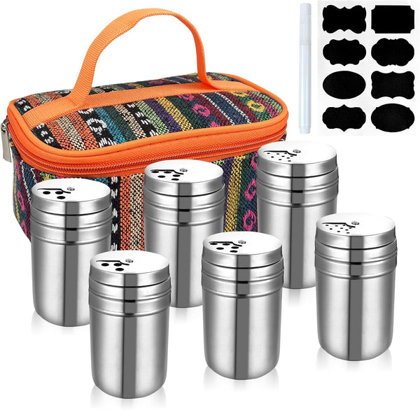 6Pcs Stainless Steel Spice Shaker Set with Travel Bag, Camping Spice Kit for Home or Outdoor Use