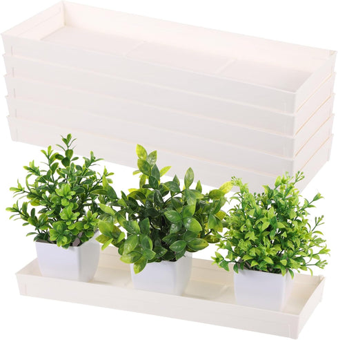 FMOACEN 5 PCS Plastic Plant Tray Saucer with 2 Removable Drain Plugs Rectangular