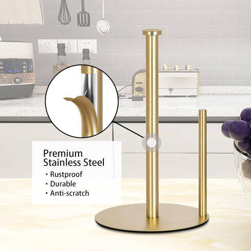 OBODING Gold Paper Towel Holder for Countertop - Stainless Steel Stand for Kitchen and Bathroom Organization