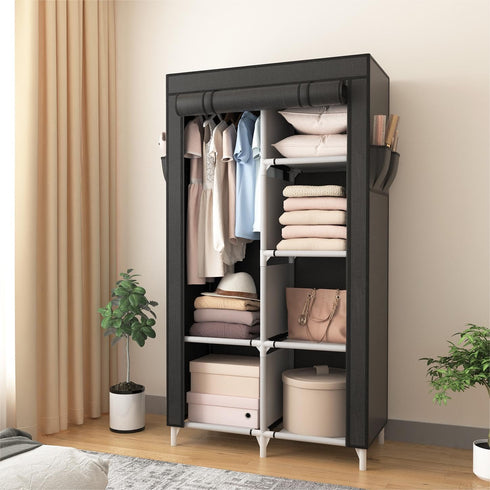 ROJASOP Portable Closet Wardrobe for Hanging Clothes, 6 Storage Shelves, 1 Hanging Rod, Free Standing Organizer