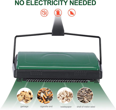 Yocada Carpet Sweeper Cleaner for Home Office, Low Carpets, Pet Hair Dust Scraps Cleaning with Brush - Green