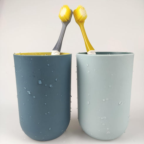 Unbreakable Reusable Drinking Cups Set of 2, Plastic Toothbrush Tumblers 300 ml/10.5 oz, Dishwasher Safe