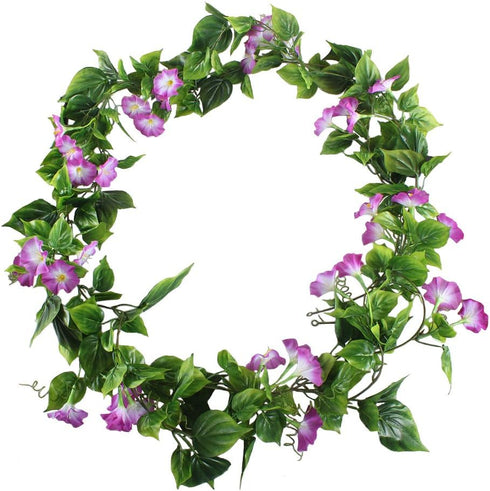 GTIDEA Artificial Vines - 2pcs 15Feet Morning Glory Hanging Plants, Silk Garland for Home Garden Decor