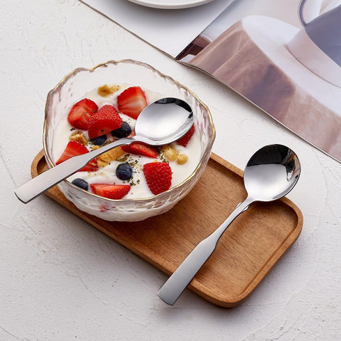 Soup Spoons Set of 6, Stainless Steel 6.1” Heavy Duty Round Dinner Spoon Cutlery, Metal Table Spoon Silverware