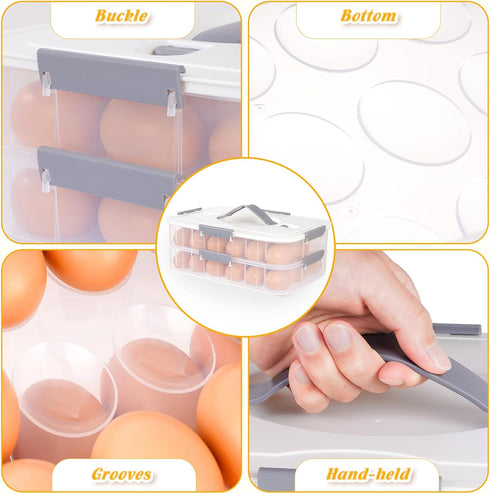 2-Layer 36 Deviled Egg Containers with Lid, Slots Deviled Egg Tray Carrier with Handle and Deviled Egg Injector Piping