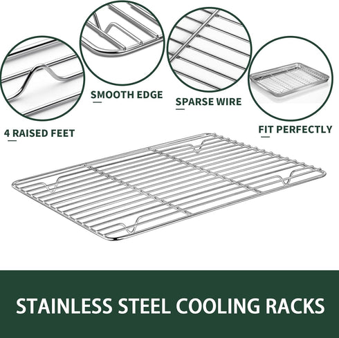 Small Baking Sheet with Cooling Rack Set, CEKEE Stainless Steel Cookie Sheets for Baking, 9 x 7 x 1 Inch