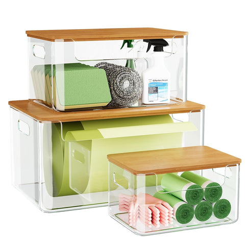 3 Pack Trash Bag Holder Dispenser with Lid, Extra Large Stackable Plastic