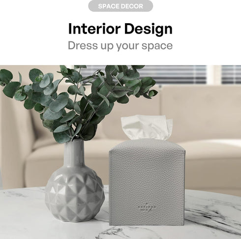 Carrotez Modern PU Leather Square Tissue Box Cover - Decorative Organizer for Bathroom Vanity, Night Stands, Office