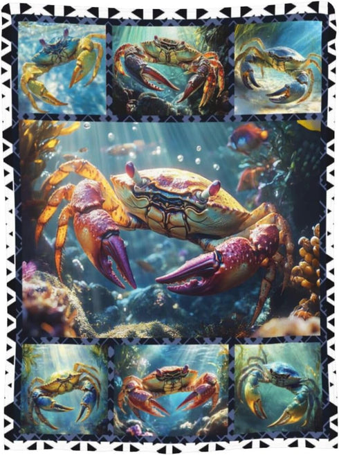 Qvintra Cozy 60"X50" Crab Blanket Crabs Throw Blanket Soft Warm Fuzzy Fleece Lightweight Plush Merch Animals Decor