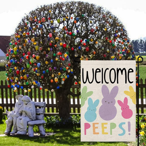 Welcome Easter Garden Flag, Double Sided Vertical 12×18 Inch Bunny Banner, Spring Outdoor Farmhouse Decoration DF019