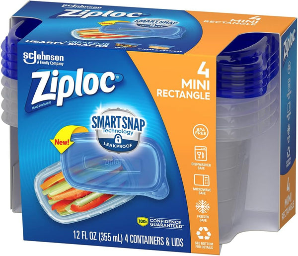 Ziploc Medium Rectangle Container, 1.5 Cups, 4 Count (Pack of 1)