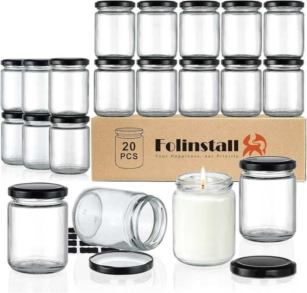 Folinstall 8 oz Small Glass Jars with Airtight Lids, 20 Pcs Candle