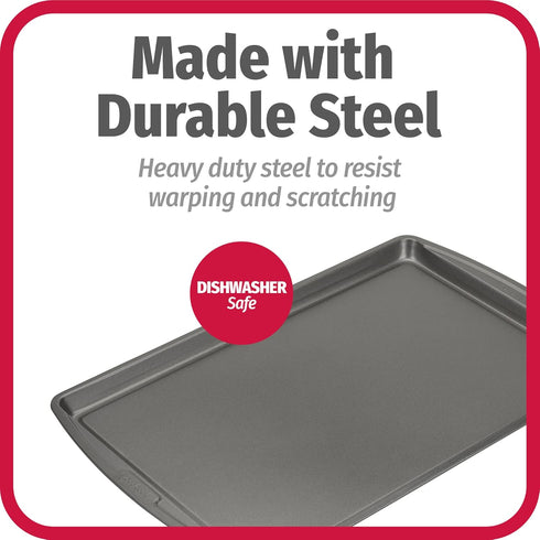 GoodCook Dishwasher Safe Nonstick Steel Cookie Sheet, Set of 2, 11'' x 17'', Gray, Silver
