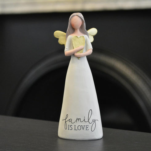 Blossom Bucket Family is Love Heart Soft Cream Resin Stone Collectible Angel Figurine, 6 inch