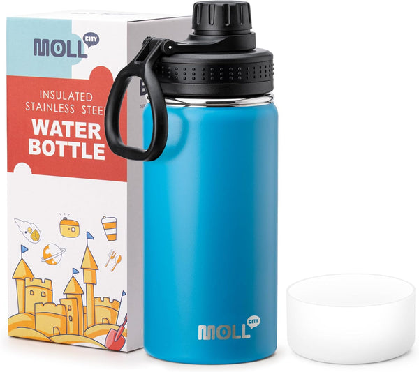 Kids Water Bottle with Spout Lid - 12 oz Small Insulated Sports Flask for School, Reusable Stainless Steel Leak Proof
