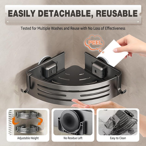 2-Pack, Conworld Corner Shower Caddy Suction Cups, Corner Shower Shelf for Inside Shower, Organizer Suction