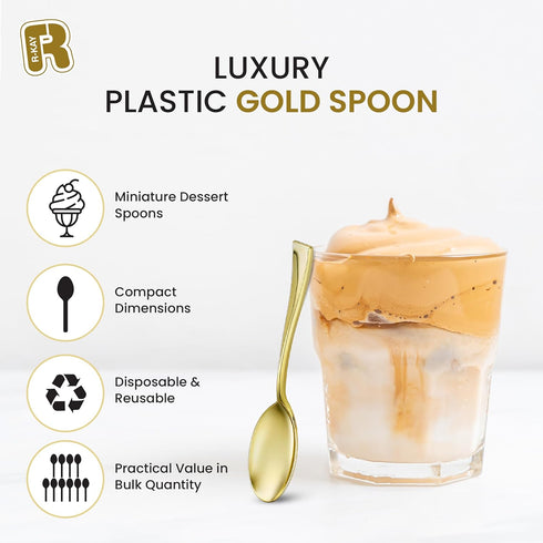 100 Pack Gold Small Spoons - 4 Inch Heavy Duty Mini Spoons for Dessert, Ice Cream, Tastings & Cocktails, BPA Free