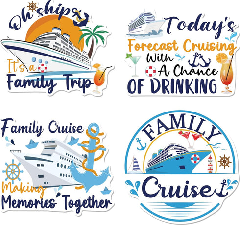 Large Cruise Door Decorations Magnetic, Cosmisun 4 PCS Family Themed Cruise Ship Magnets, Funny Sea Navigation Decor
