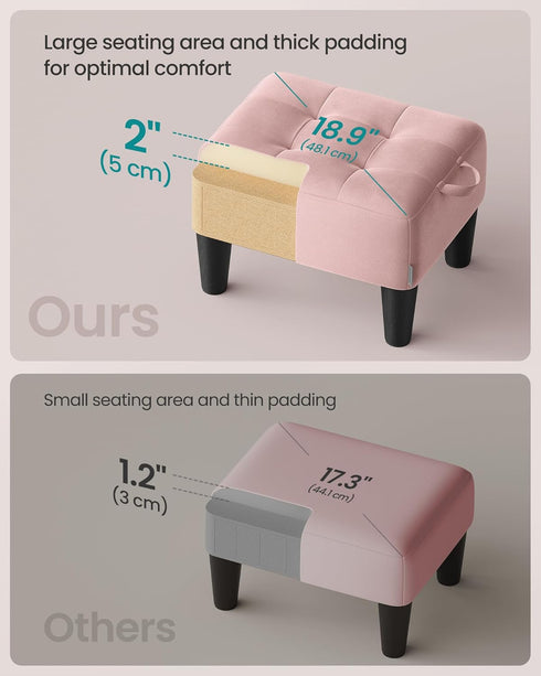 330 lb ULOM501R01 SONGMICS Foot Stool with Legs, Small Footstool Ottoman, Velvet Seat with Thick Cushion, for Living