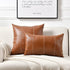 Fancy Homi 18x18 Inch 45x45 cm, Hand Stitched Brown Faux Leather Decorative Throw Pillow Covers for Living Room Couch