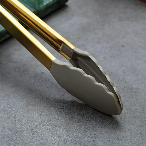 Gold Cooking Tongs - Berglander Heavy Duty Food Tongs with Silicone Tips and Titanium Gold Plating Handle