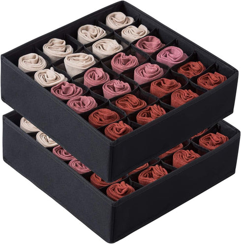 Qozary 2 Pack Drawer Organizer Divider, 24 Cell or 16 Cell Collapsible Storage Boxes for Socks, Lingerie, Clothes