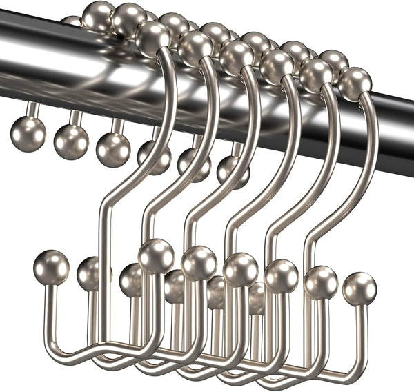 Titanker Shower Curtain Hooks Rings, Set of 12 Rust Resistant Metal Double Glide Hooks for Bathroom Shower Rods