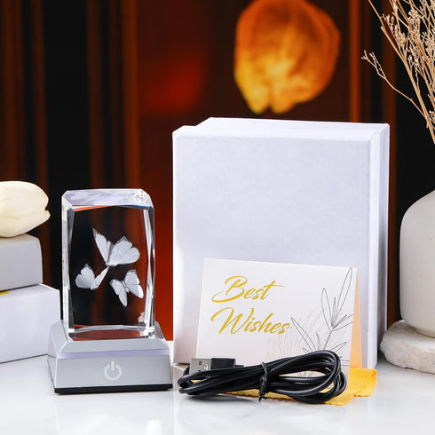3D Enjinkail Butterfly Crystal Cube with Color-Changing LED Base - Elegant Butterfly Night Light Gift for Women, Mom