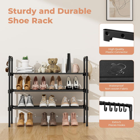 3 Closet, 5 LANTEFUL Tier Shoe Rack for Shoe Organizer with Hooks, Long Shoe Shelf Storage for Sneaker and Boot