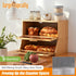 GHWIE Double Layer Bamboo Bread Box, Large Capacity Kitchen Counter Storage Bin with Acrylic Wavy Door Panel, Natural